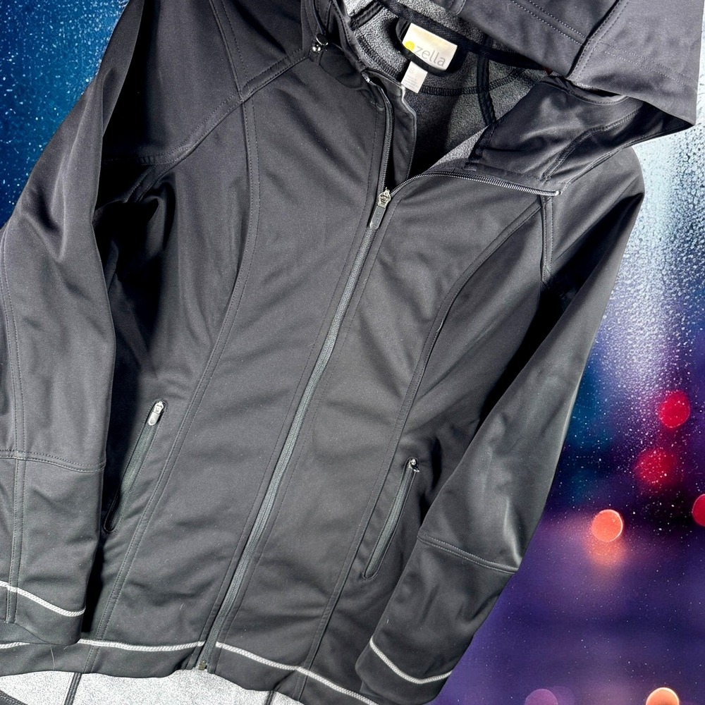 Zella Jacket Women S Black Hooded Full Zip Athletic Thumbholes Lined‎ Run Hike